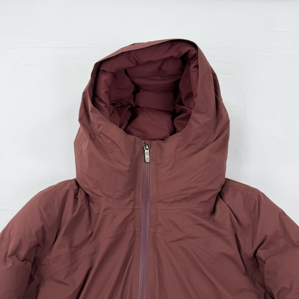 Lululemon Long Puffer Coat Women's 6 Burgundy Goose Down Hooded Winter Parka - Picture 4 of 16